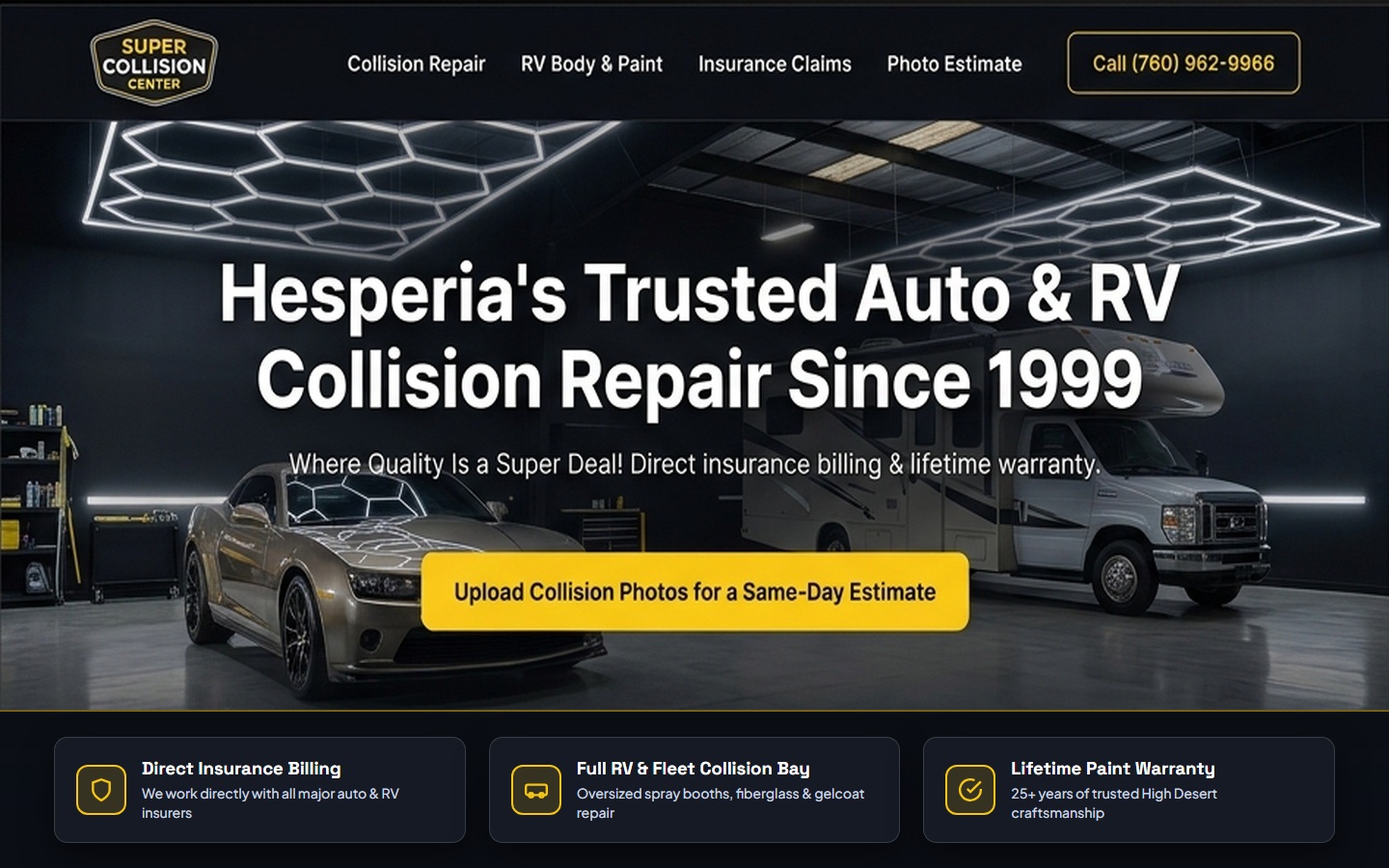 Proposed Super Collision Center homepage preview